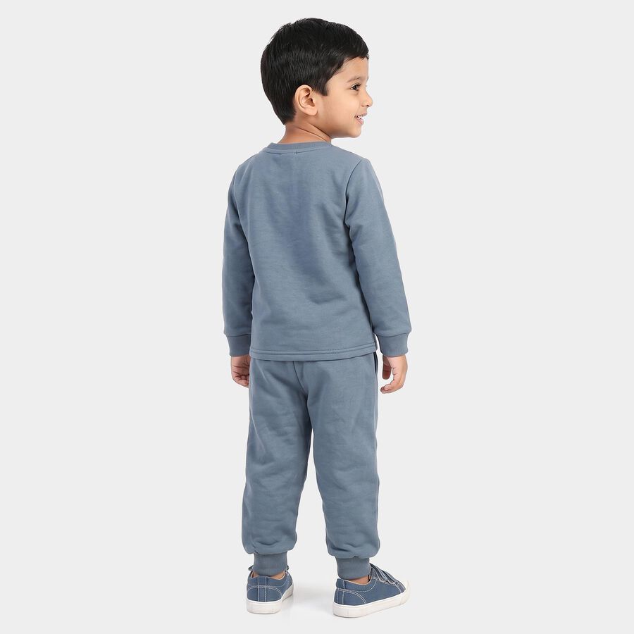Boys Blue Crew Neck Graphic Print Baba Suit, Mid Blue, large