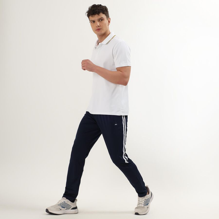 Men's Deep Midnight Navy Slim Fit Side-Striped Track Pants, Dark Blue, large image number null