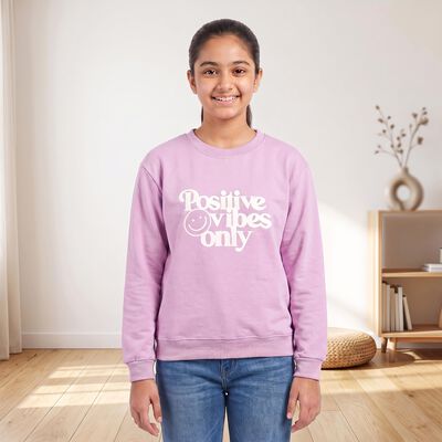 Girls' Lilac Crew Neck Graphic Print Sweatshirt