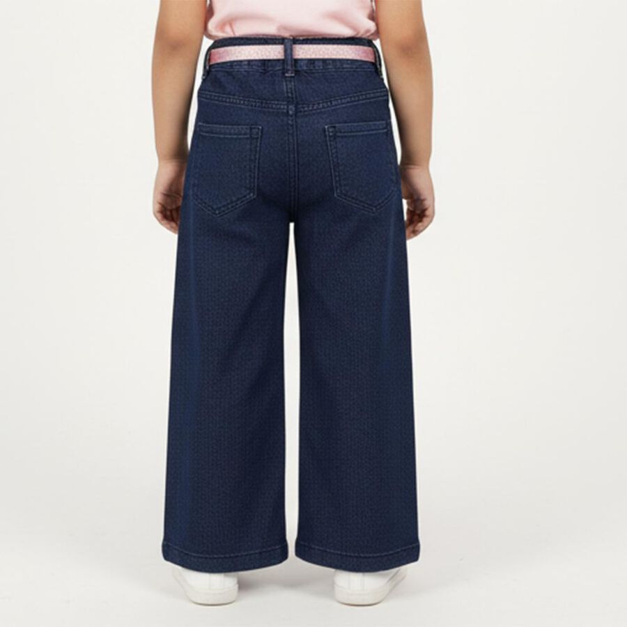 Girls' Dark Indigo Wide Leg Printed Jeans, Dark Blue, large image number null