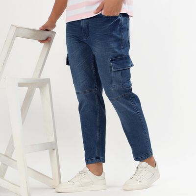 Men's Deep Blue Relaxed Fit Cargo Jeans