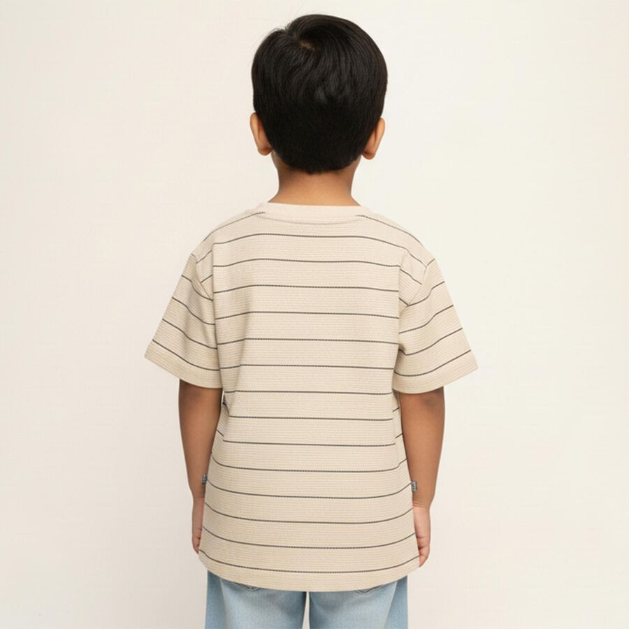 Boys Beige Crew Neck Casual T-Shirt, ऑफ व्हाइट, large image number null
