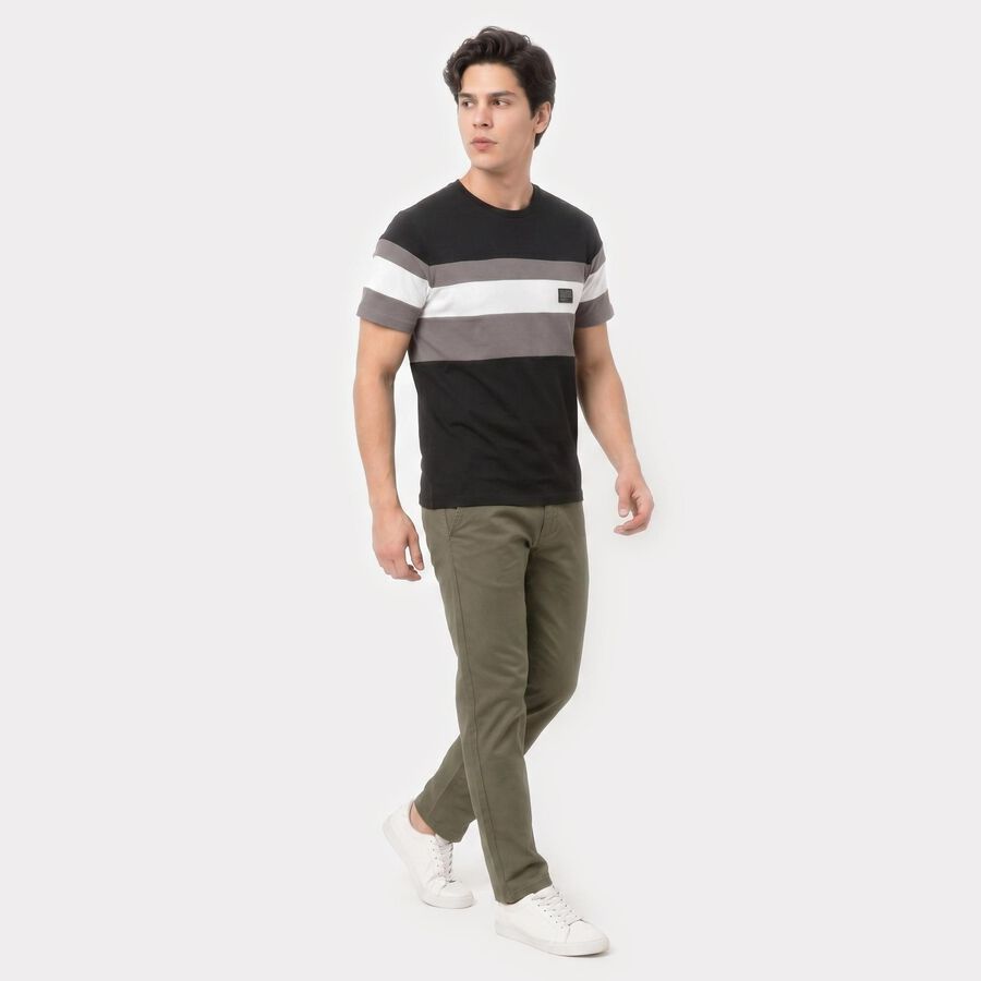 Men's Black Round Neck Regular T-Shirt, Black, large