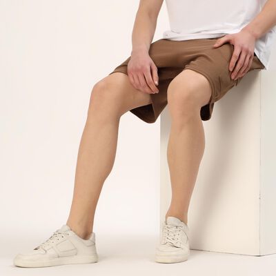 Men's Warm Brown Relaxed Fit Textured Bermuda Shorts
