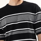 Men's Black Round Neck Casual Striped T-Shirt, Black, small