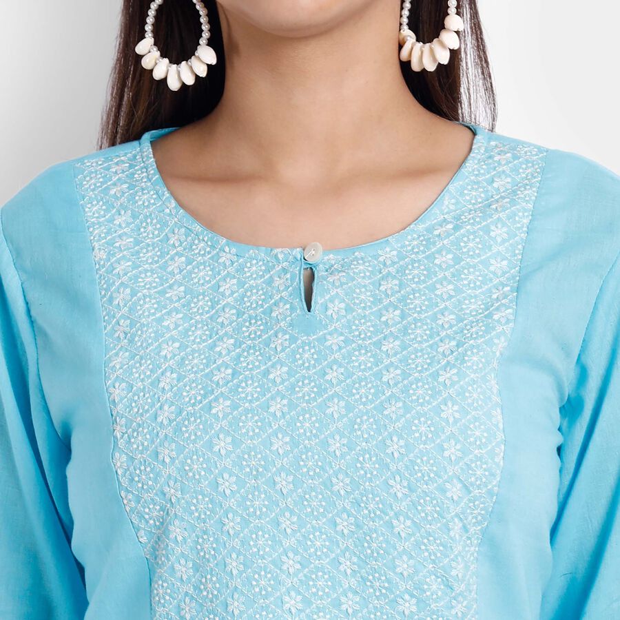 Cotton 3/4th Sleeves Empire Line Kurta, Light Blue, large image number null
