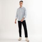 Men's Light Blue and White Cotton Spread Collar Casual Shirt, Light Blue, small image number null