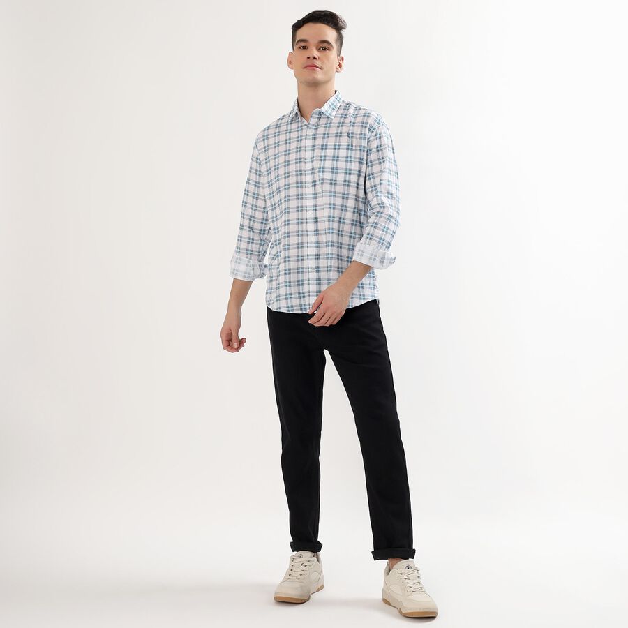 Men's Light Blue and White Cotton Spread Collar Casual Shirt, Light Blue, large image number null