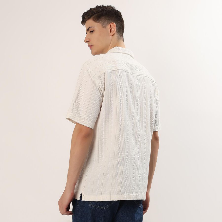 Men's Off White Half Sleeve Cuban Collar Casual Shirt, Off White, large