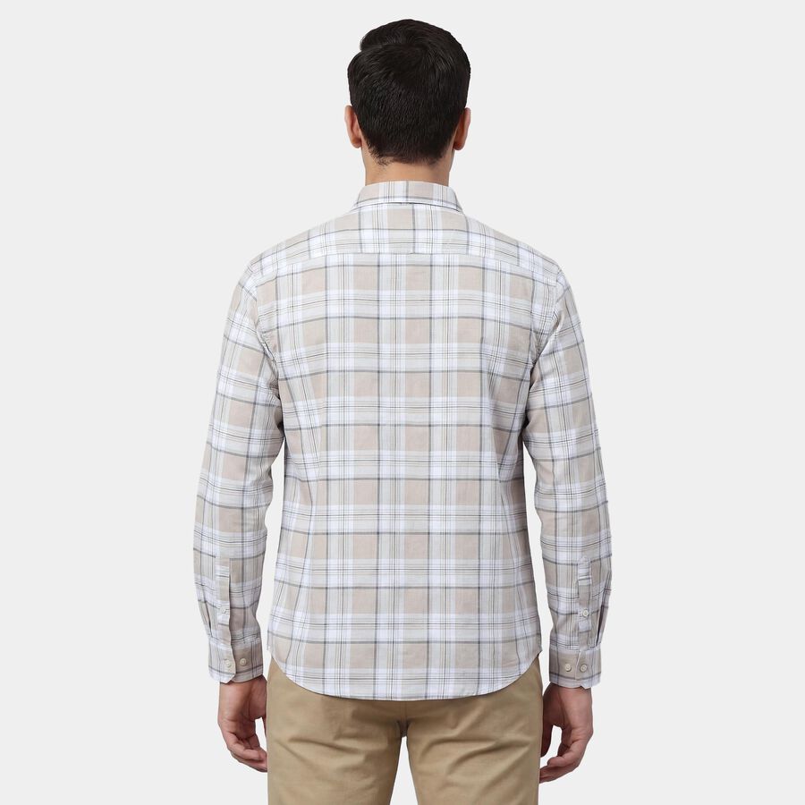 Men's Beige Cotton Spread Collar Casual Shirt, गहरा पीला, large
