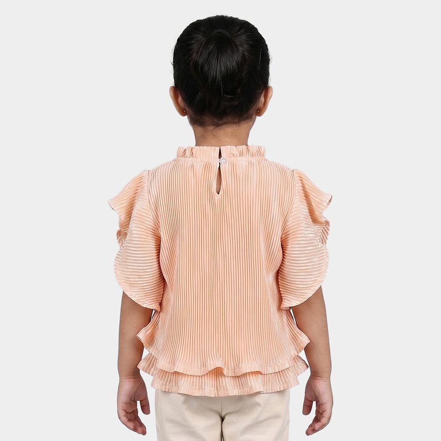 Girls Peach Round Neck Regular T-Shirt, Peach, large