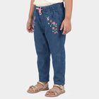 Girls Blue Straight Fit Embroidered Jeans, Mid Blue, small