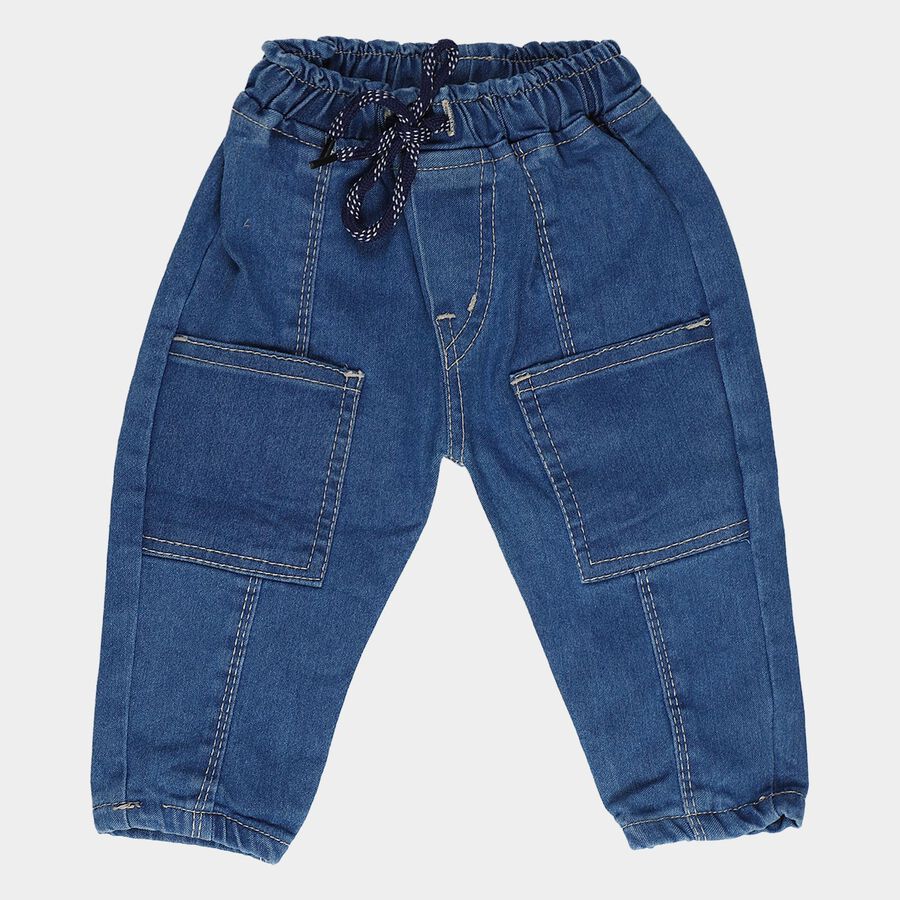 Infants Blue Relaxed Fit Patch Pocket Jeans, Mid Blue, large