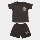 Infants' Charcoal 100% Cotton Crew Neck Graphic Print Baba Suit, Charcoal, small