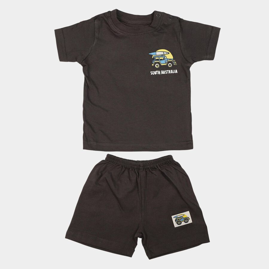 Infants' Charcoal 100% Cotton Crew Neck Graphic Print Baba Suit, Charcoal, large
