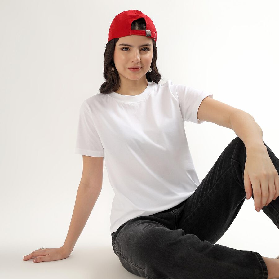 Women's Bright Snow White Cotton Round Neck T-Shirt, White, large image number null