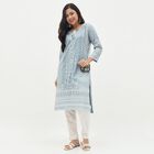 Women's Light Dusty Blue Tie-Up Neck Floral Printed Kurta, Light Grey, small