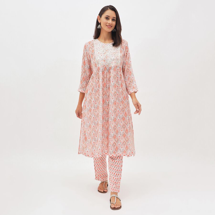 Women's Light Peach Pink Embroidered Ethnic Set, Light Pink, large image number null
