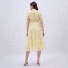 Women's Soft Yellow Mandarin Collar Romantic Midi Dress, पीला, small image number null