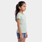 Girls' Green Round Neck Casual T-Shirt, Light Green, small