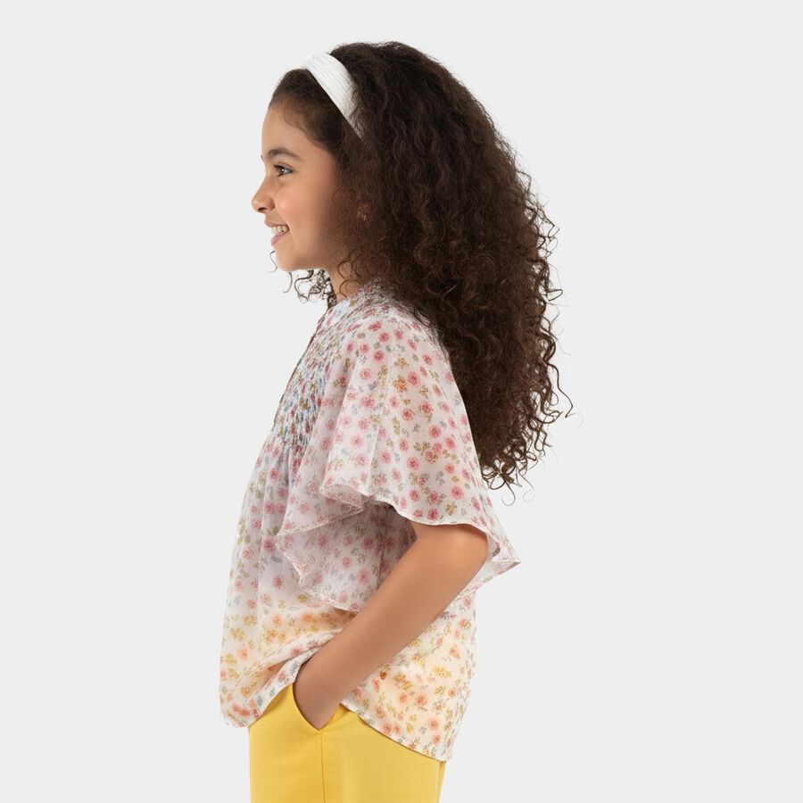 Girls' Off-White Round Neck Graphic Printed T-Shirt, Off White, large