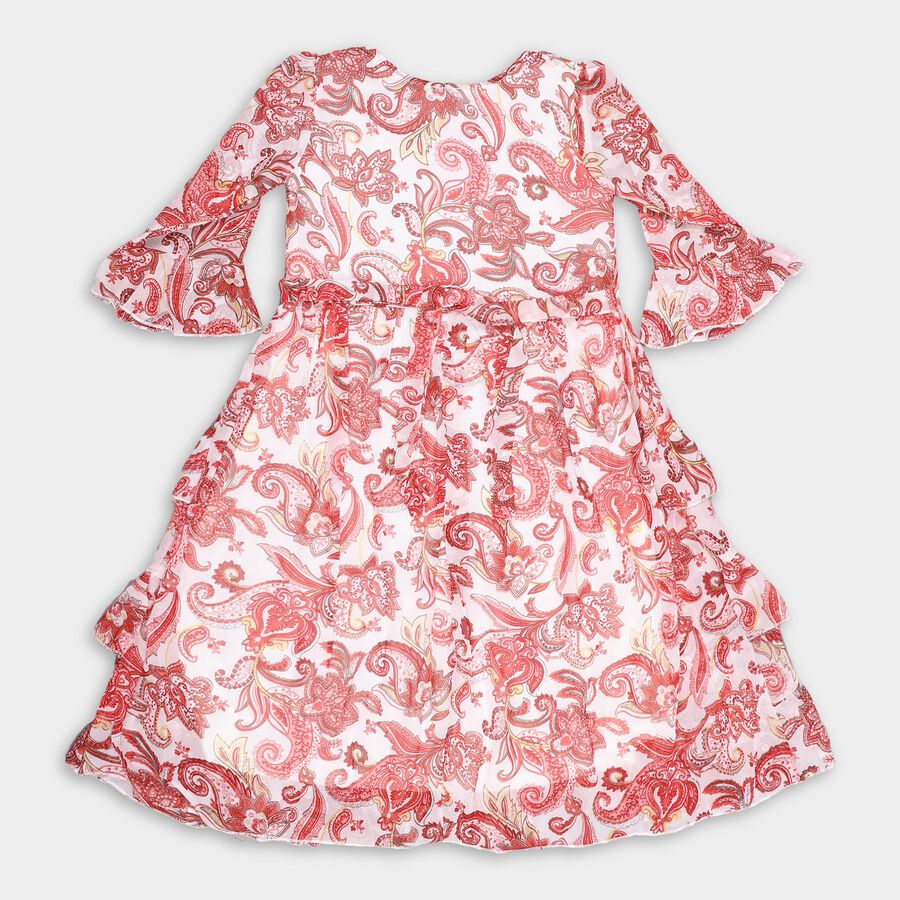 Girls' Bright Red Paisley Print A-Line Dress, Light Pink, large image number null