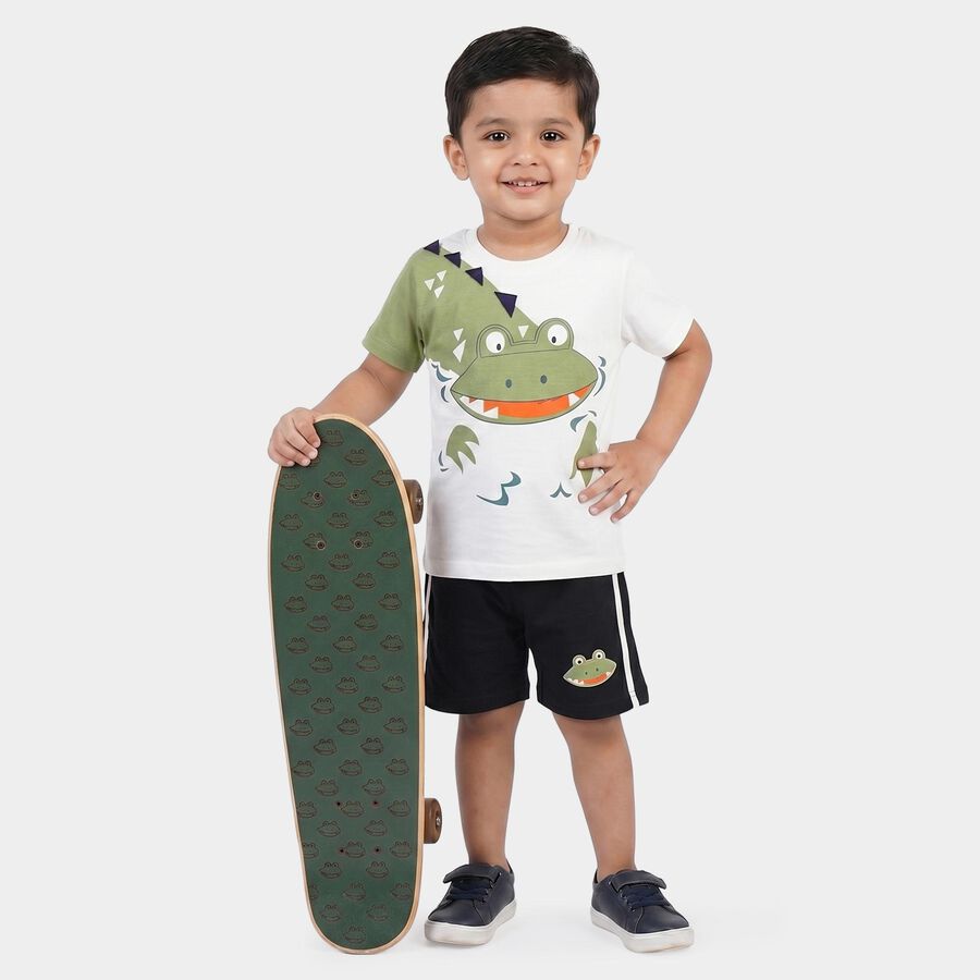 Boys' Navy Blue Cotton Crew Neck Graphic Print Baba Suit, Navy Blue, large