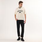 Men's White V-Neck Athleisure T-Shirt, एक्रू मिश्रित, small