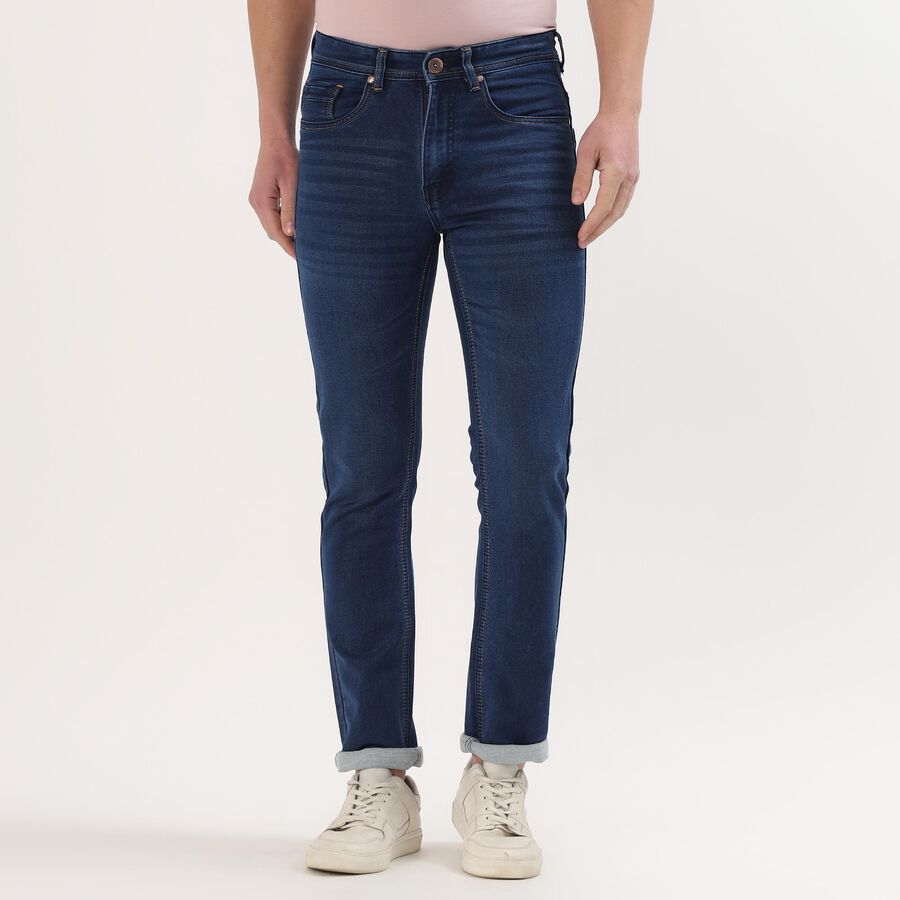 Men's Dark Indigo Blue Slim Fit Stretchable Jeans, गहरा नीला, large