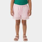 Girls' Pink Lace Hem Elastic Waist Shorts, हल्का गुलाबी, small