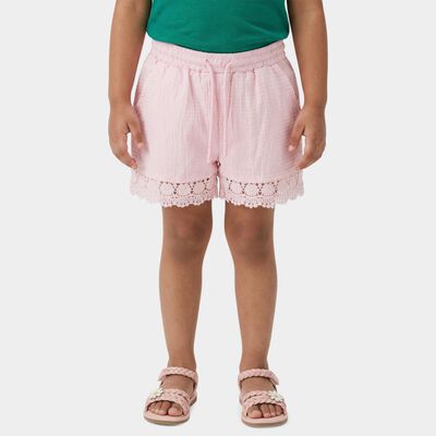 Girls' Pink Lace Hem Elastic Waist Shorts