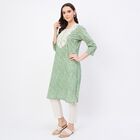 Women's Light Sage Green Cotton Notch Neck Embroidered Kurta, हल्का हरा, small