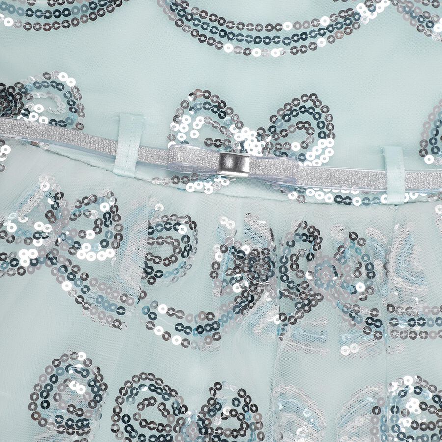 Girls' Light Aqua Sequin Bow Party Wear Frock, Light Blue, large