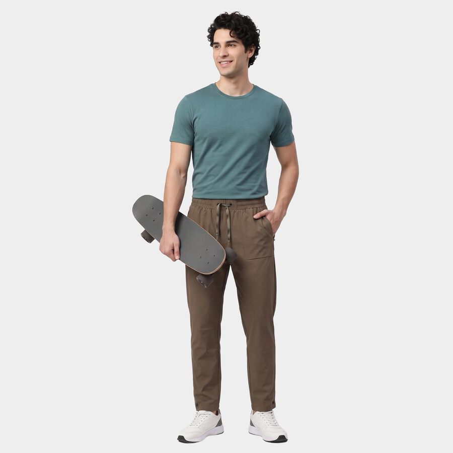 Men's Beige Straight Fit Drawstring Waist Track Pants, गहरा पीला, large