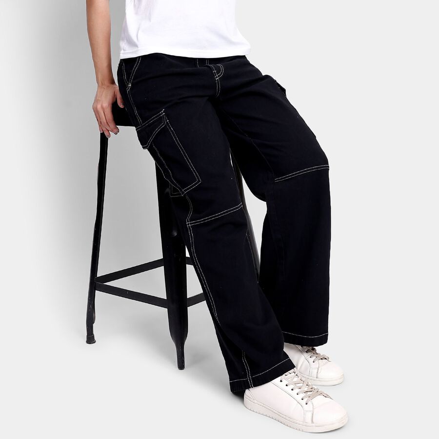 Ladies' 100% Cotton Jeans, काला, large image number null