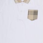 Boys' White Cotton Polo Neck Plaid Baba Suit, White, small