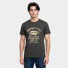 Men's Olive Green Round Neck Regular Graphic Print T-Shirt, हल्का हरा, small