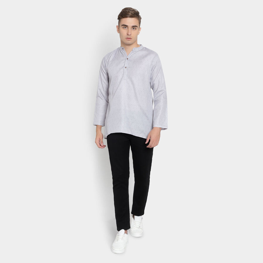 Printed Mandarin Collar Kurta, Light Grey, large image number null