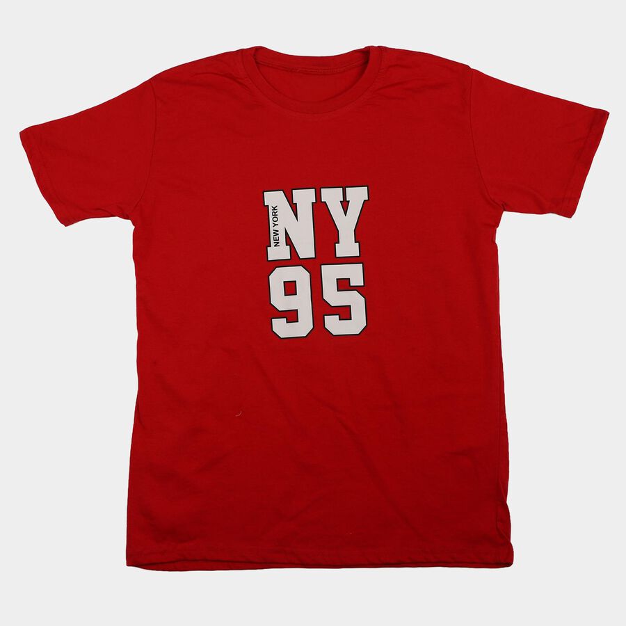 Boys Red Crew Neck Regular Boys T-Shirt, लाल, large