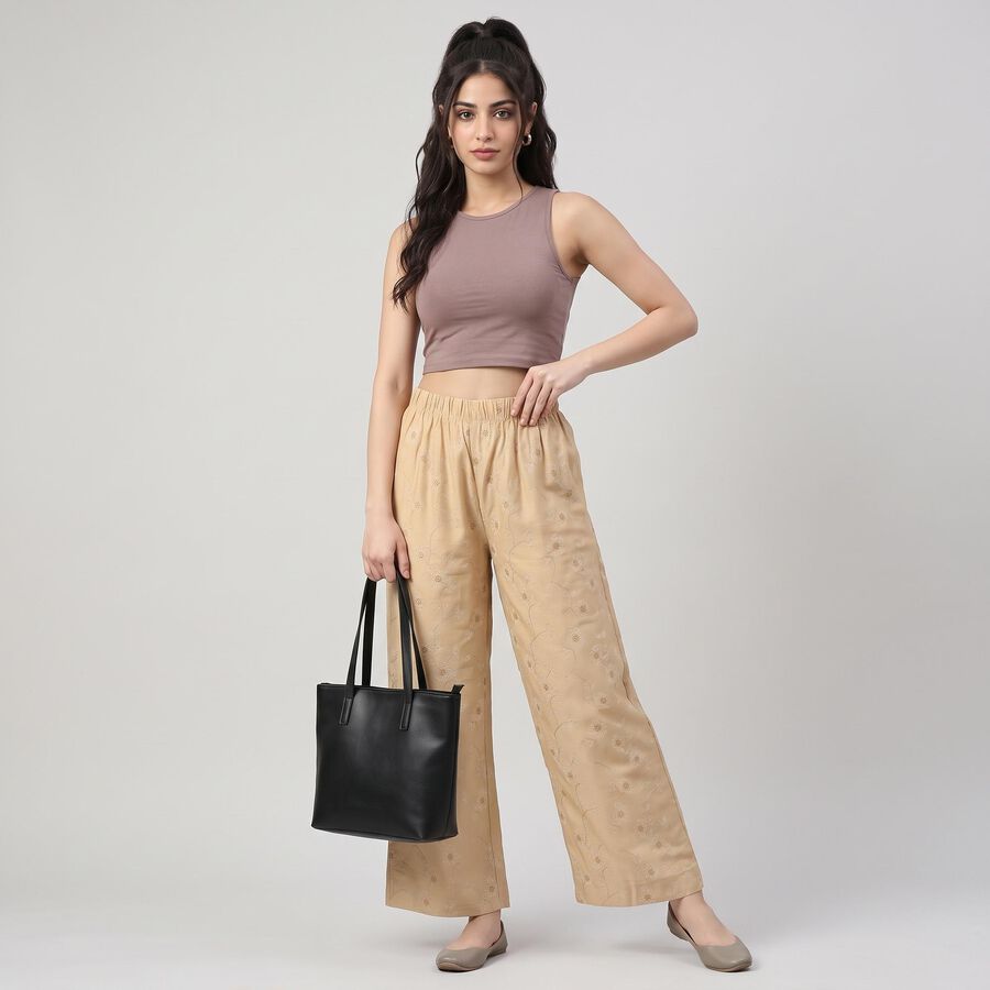 Women's Beige Regular Fit Printed Palazzos, गहरा पीला, large