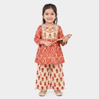 Girls Beige Round Neck Fusion Set Upper and Bottom Set, Beige, small