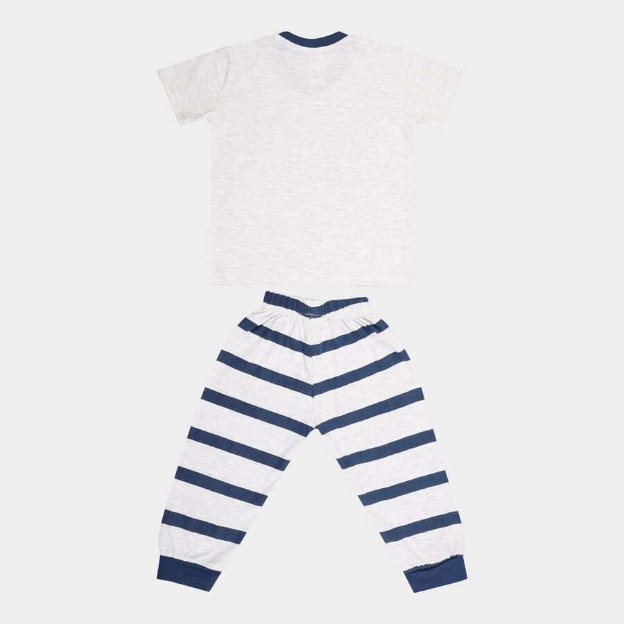 Boys Cotton Night Suit, Melange Light Grey, large image number null