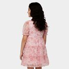 Girls' Pink Round Neck Ruffle Sleeve Fit and Flare Dress, Light Pink, small