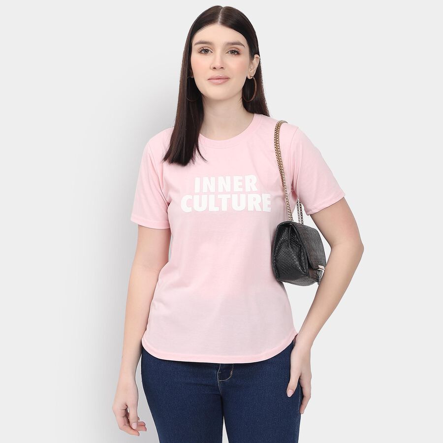 Ladies' Round Neck T-Shirt , हल्का गुलाबी, large