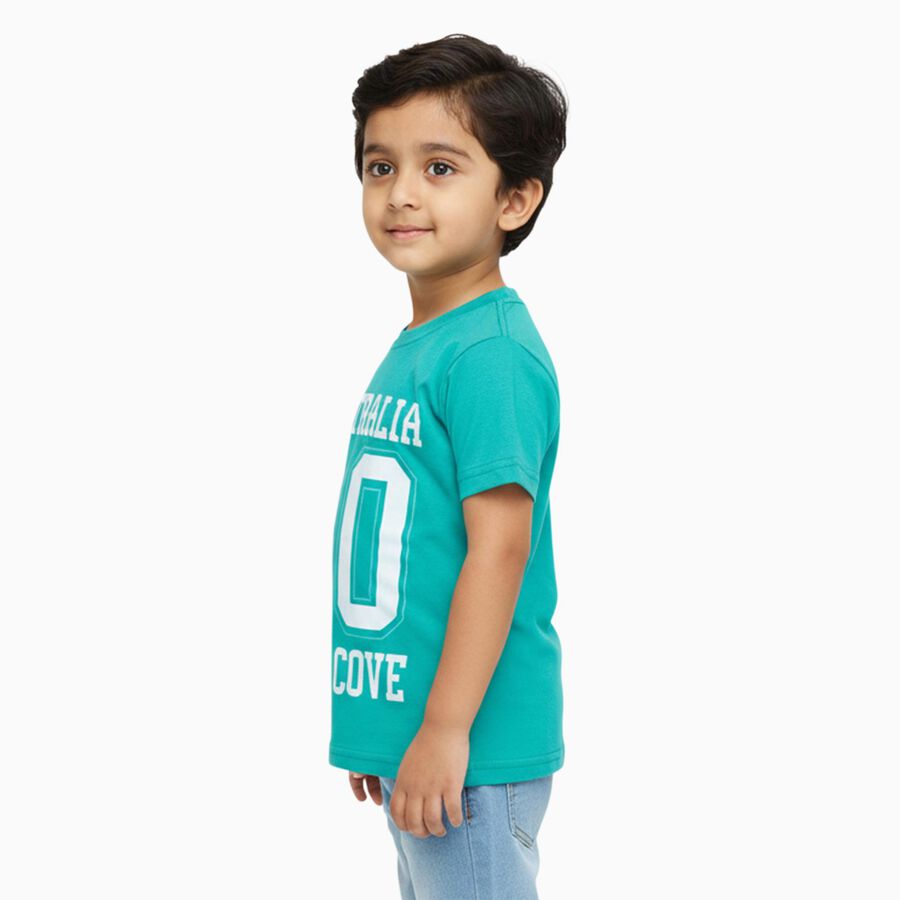 Boys Teal Green Crew Neck Casual T-Shirt, Dark Green, large