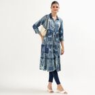 Women's Dark Indigo Blue Collar Neck Printed Kurta, Dark Blue, small image number null