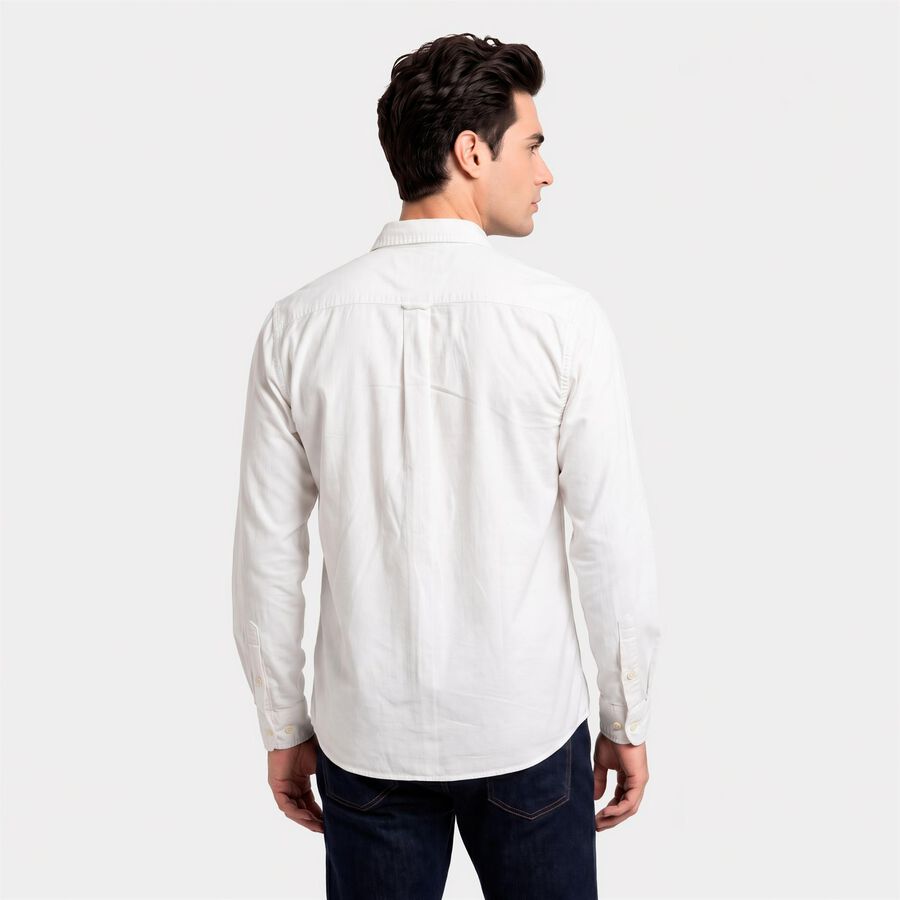 Men's White Cotton Casual Shirt, White, large