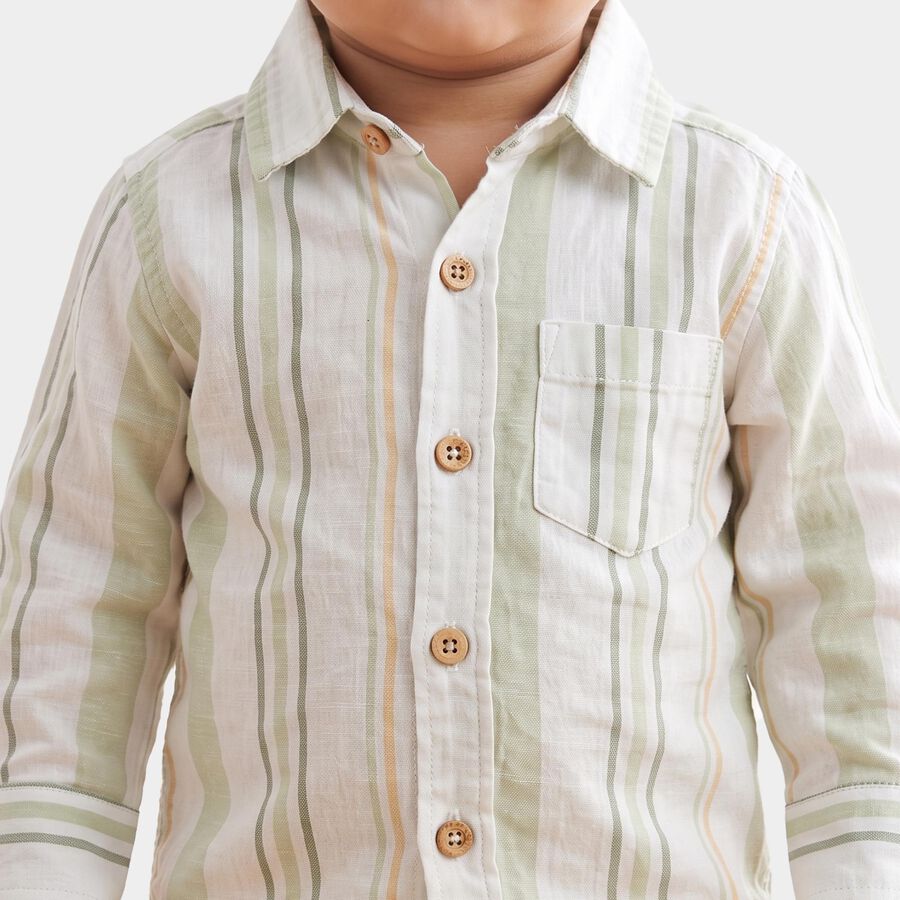 Infants' Mint Green Cotton Collar Neck Striped Baba Suit, Light Green, large