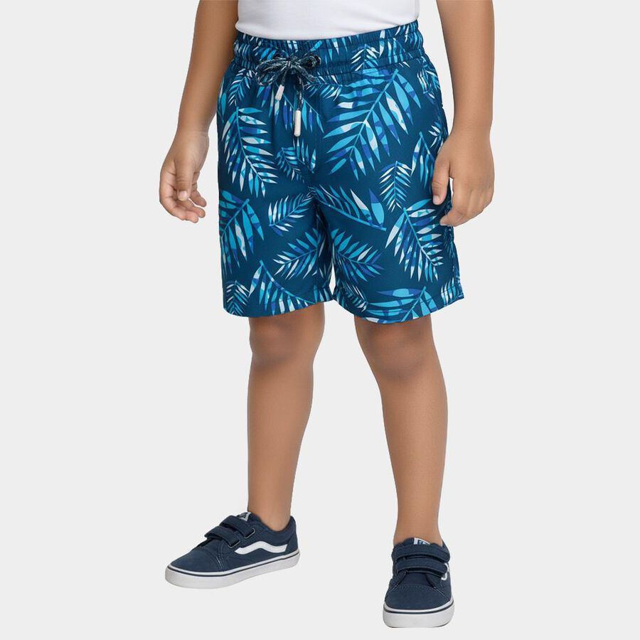 Boys' Vibrant Tropical Blue Cotton Elastic Waist Bermuda Shorts, नेवी ब्लू, large image number null