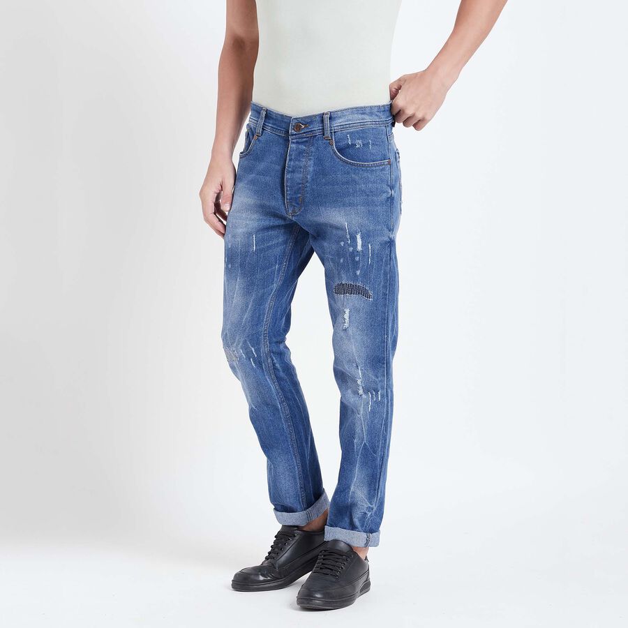 Mild distress 5 Pocket Slim Jeans, हल्का नीला, large image number null